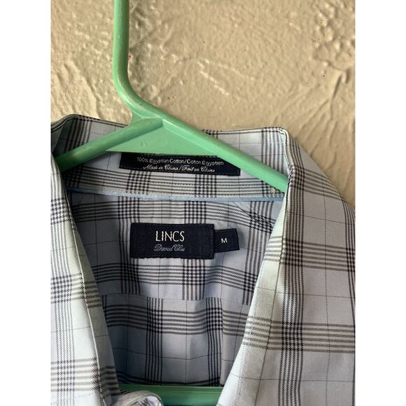 Lincs David Chu Blue Check Short Sleeve Button Down Egyptian Cotton Size Medium - Picture 3 of 4